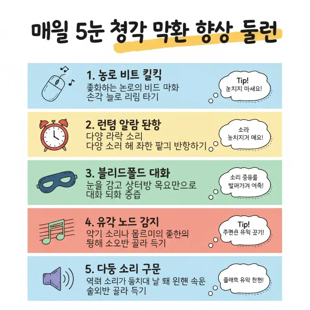 일상 청각 반응 속도 향상 훈련 인포그래픽